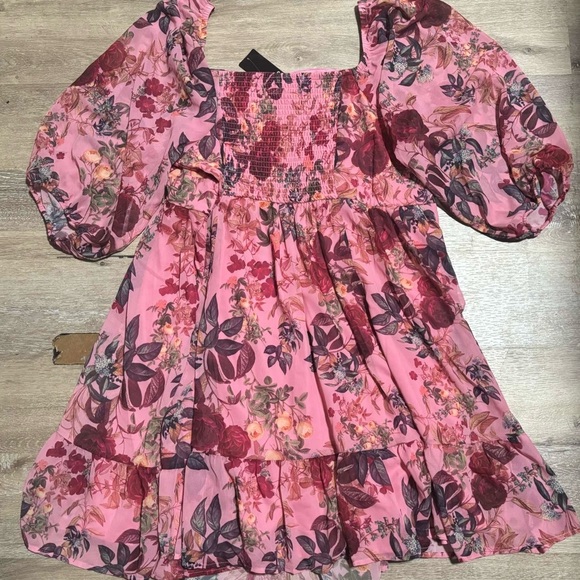 Torrid Dress Women's 2X PINK Mini Clip Floral Square Neck Tiered $85 NEW - Picture 5 of 10